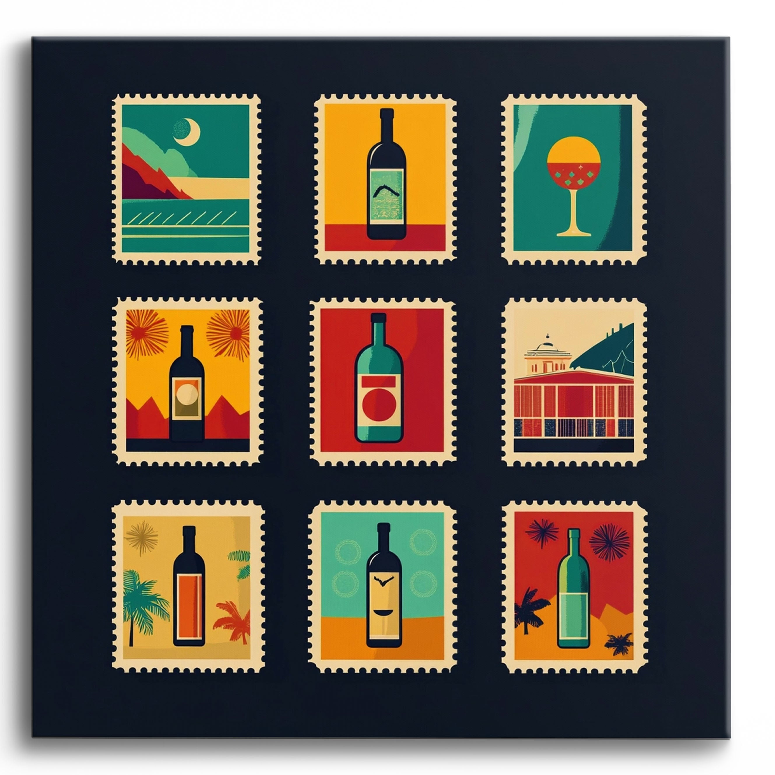 Wine Stamps No Frame / 40x40cm